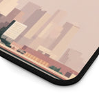 Sunset Cityscape Desk Mat | Modern Skyline Mouse Pad, Pastel Urban Art, Modern Workspace Desk Accessory, Calm Work From Home Decor