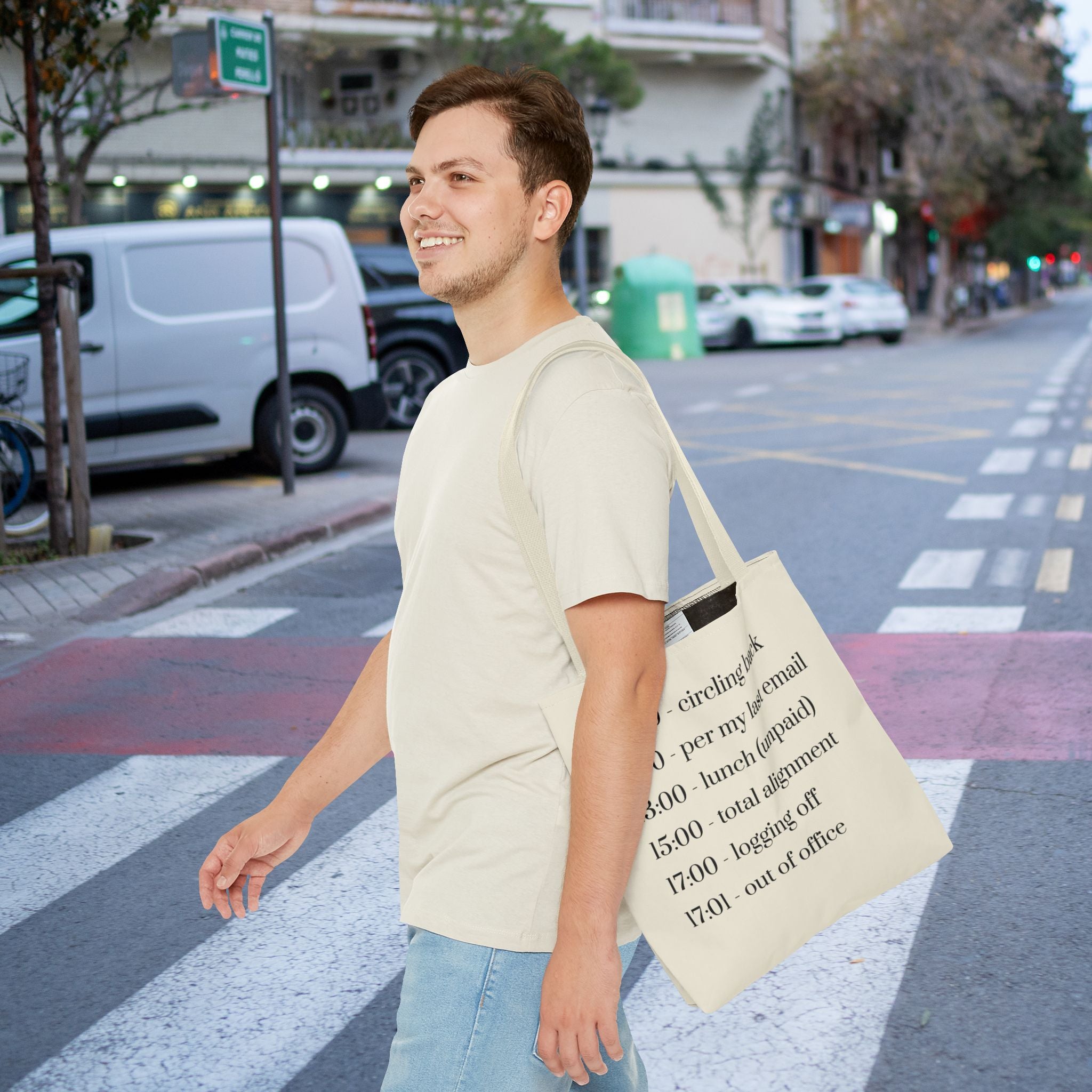 Minimalist Work Schedule Canvas Tote Bag | Sarcastic 17:01 Out of Office Commuter Bag