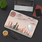 Sunset Cityscape Desk Mat | Modern Skyline Mouse Pad, Pastel Urban Art, Modern Workspace Desk Accessory, Calm Work From Home Decor