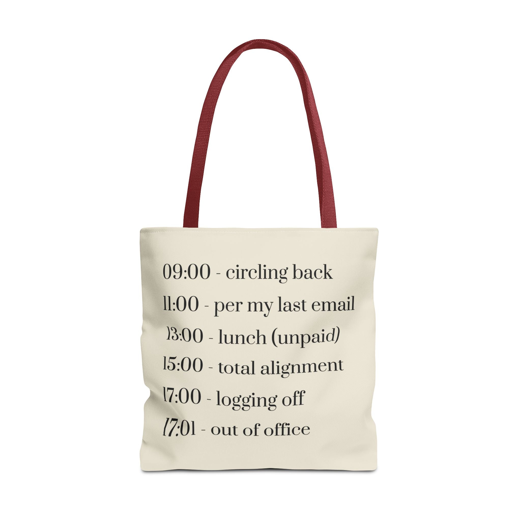 Minimalist Work Schedule Canvas Tote Bag | Sarcastic 17:01 Out of Office Commuter Bag