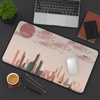Sunset Cityscape Desk Mat | Modern Skyline Mouse Pad, Pastel Urban Art, Modern Workspace Desk Accessory, Calm Work From Home Decor