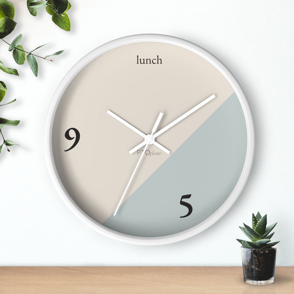 Minimalist 9 to 5 Wall Clock, Modern Office Clock with Lunch Time Design, Workday Humor Decor, Neutral Home Office Wall Art