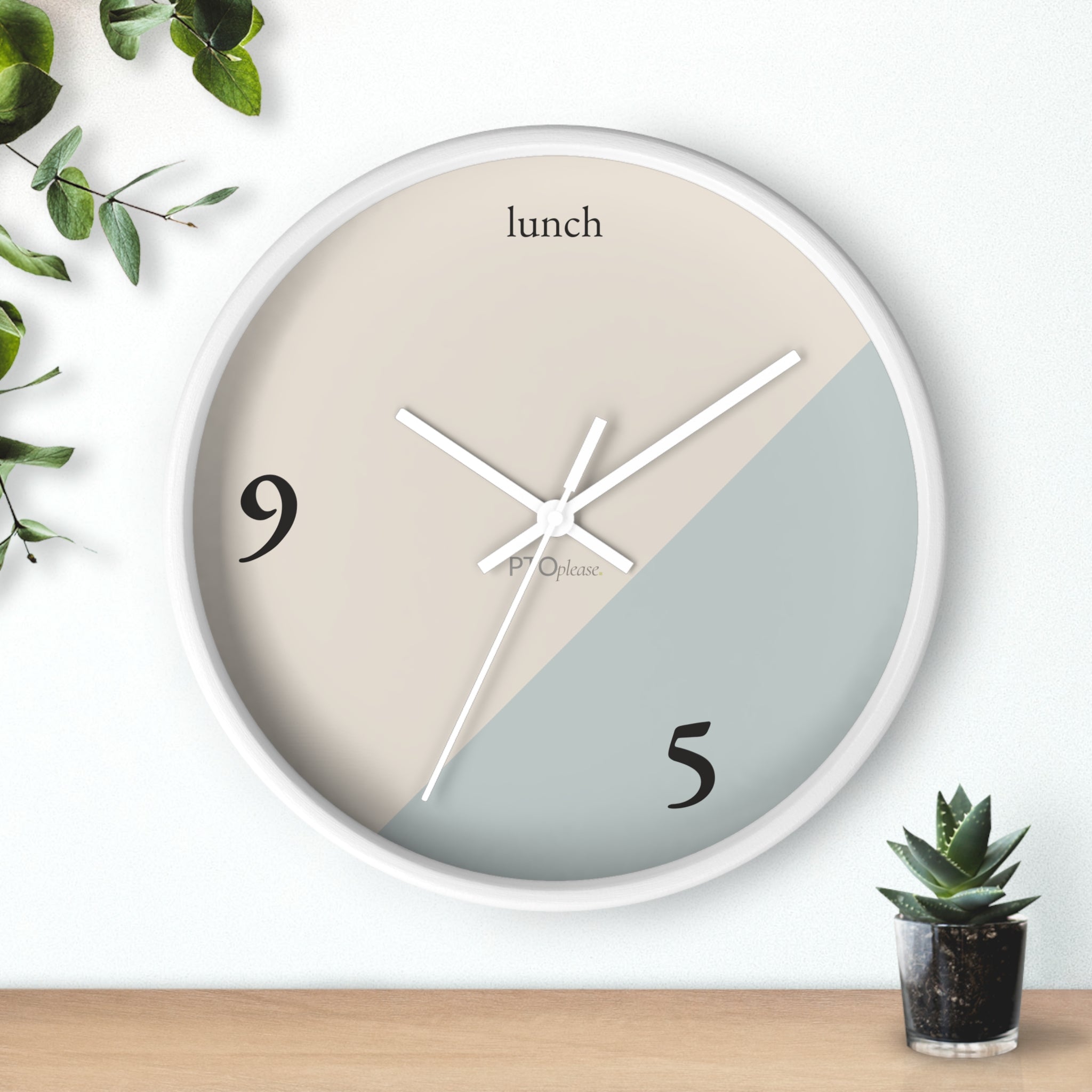 Minimalist 9 to 5 Wall Clock, Modern Office Clock with Lunch Time Design, Workday Humor Decor, Neutral Home Office Wall Art