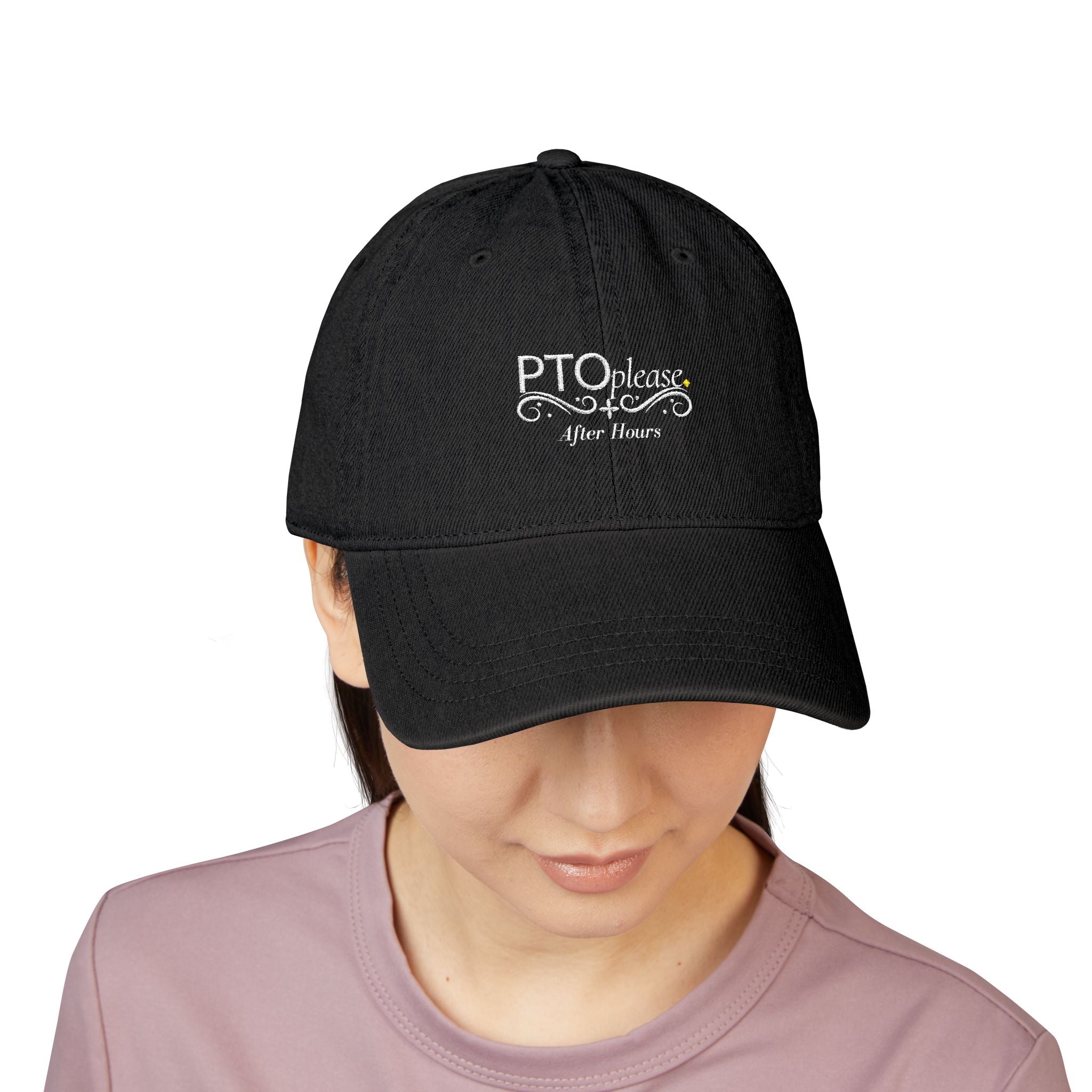 After Hours Out of Office Hat | Luxury Embroidered Denim Hat | Adjustable Baseball Cap for Corporate Burnout & Self Care Gift