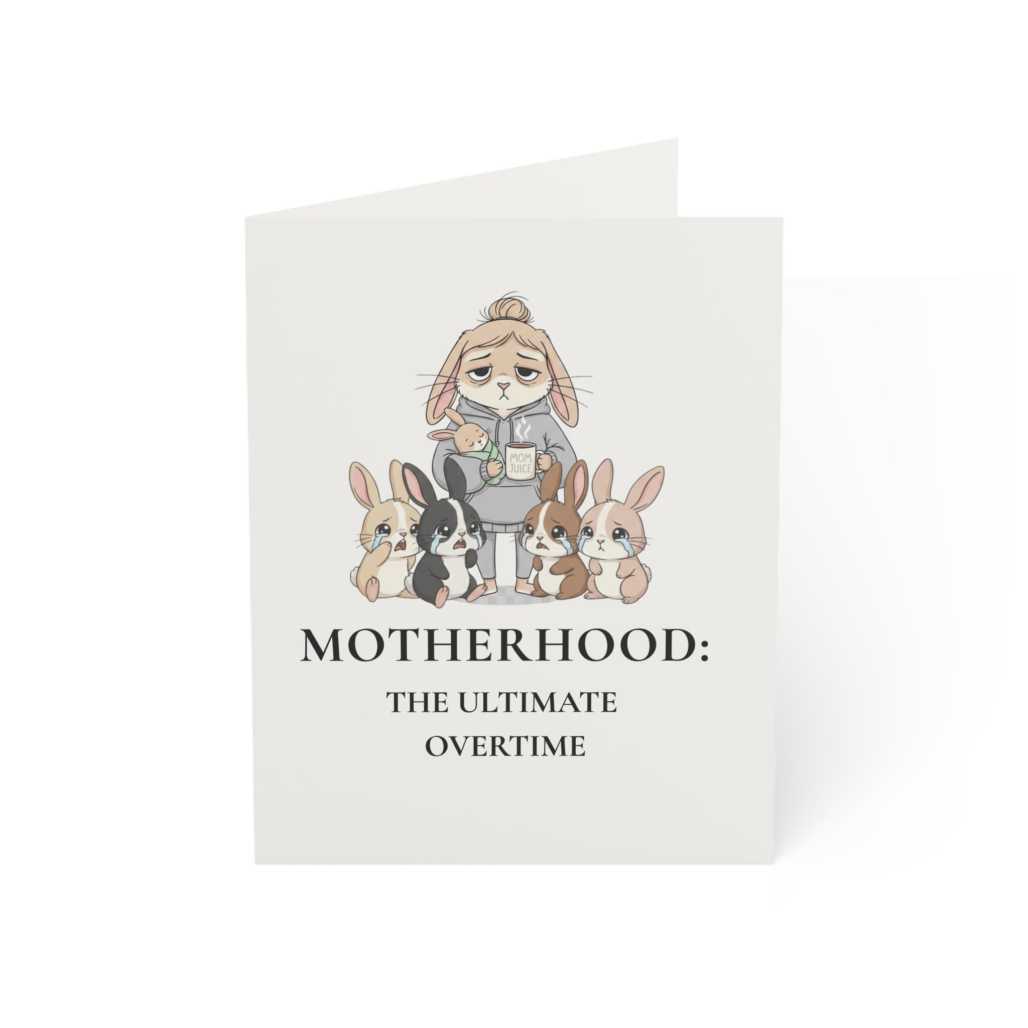 Premium Motherhood Overtime Card | Minimalist Mothers Day Stationery | Boutique Corporate Mom Gift | Rabbit Mom Burnout Card PTOplease