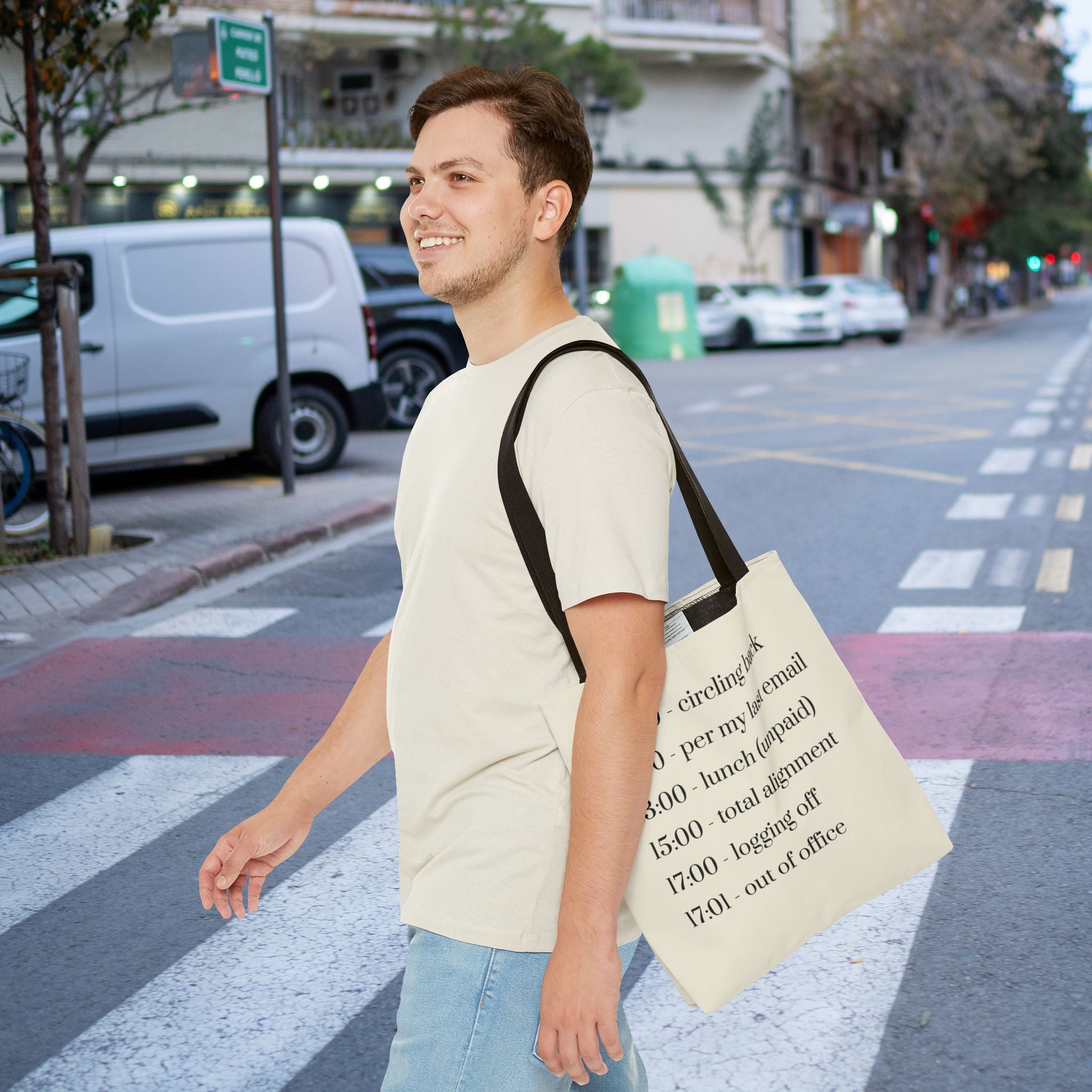 Minimalist Work Schedule Canvas Tote Bag | Sarcastic 17:01 Out of Office Commuter Bag