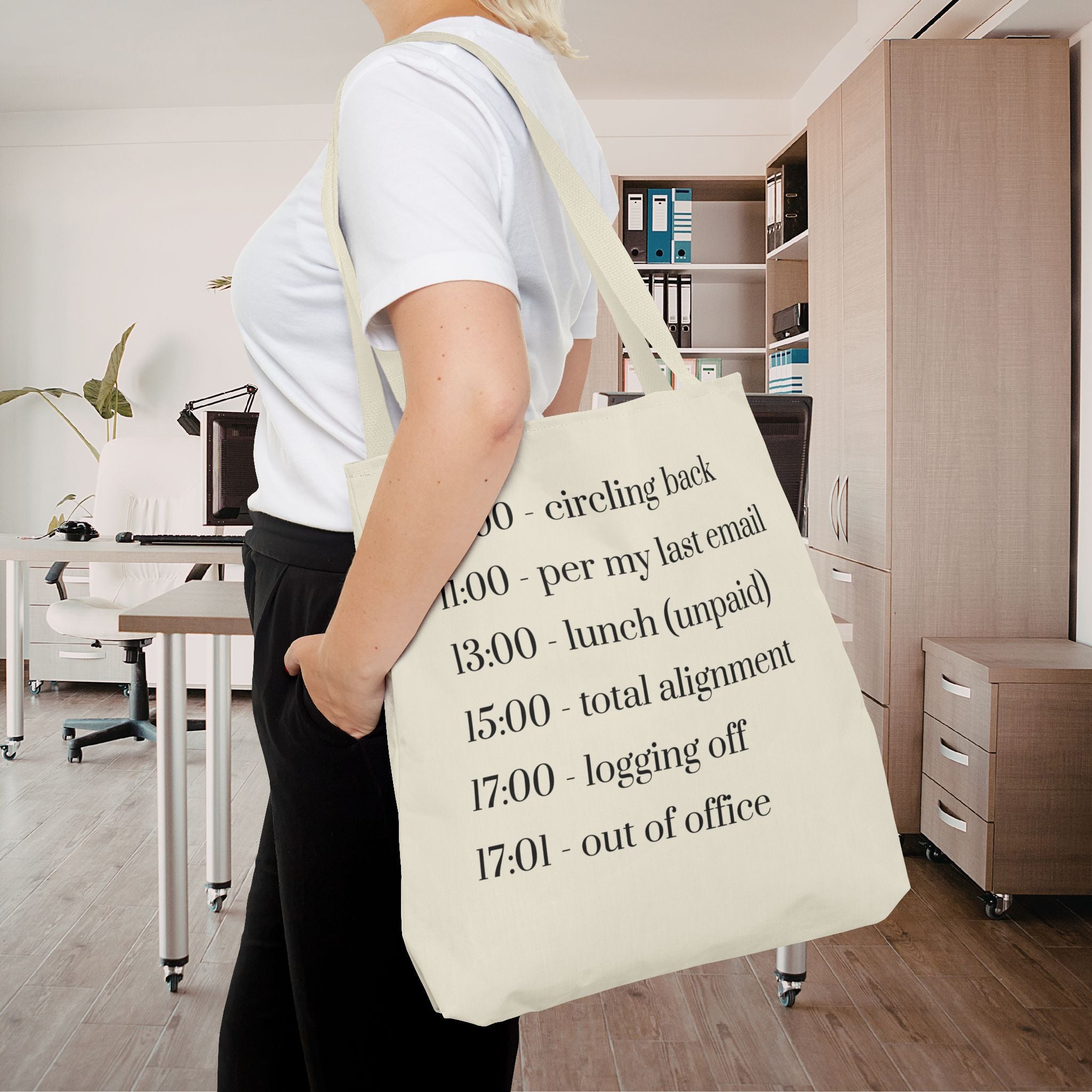 Minimalist Work Schedule Canvas Tote Bag | Sarcastic 17:01 Out of Office Commuter Bag