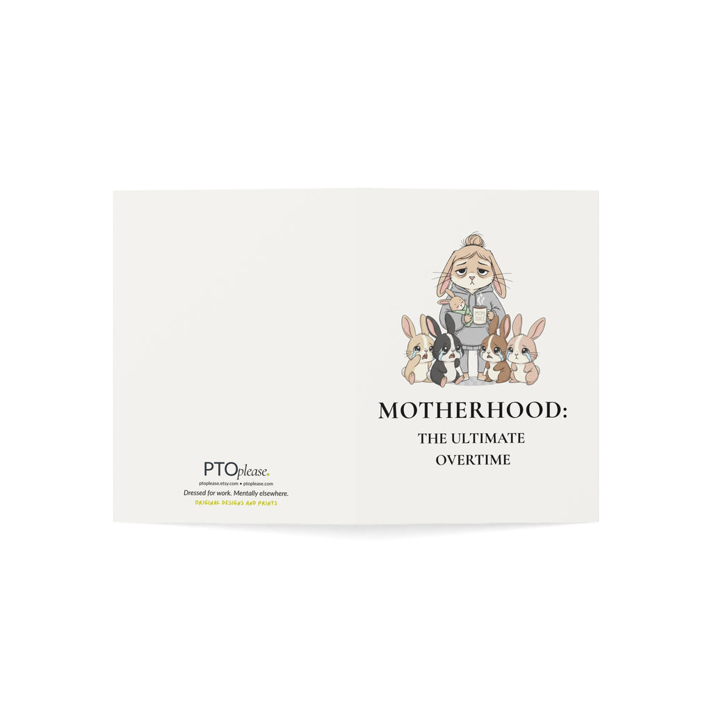 Premium Motherhood Overtime Card | Minimalist Mothers Day Stationery | Boutique Corporate Mom Gift | Rabbit Mom Burnout Card PTOplease
