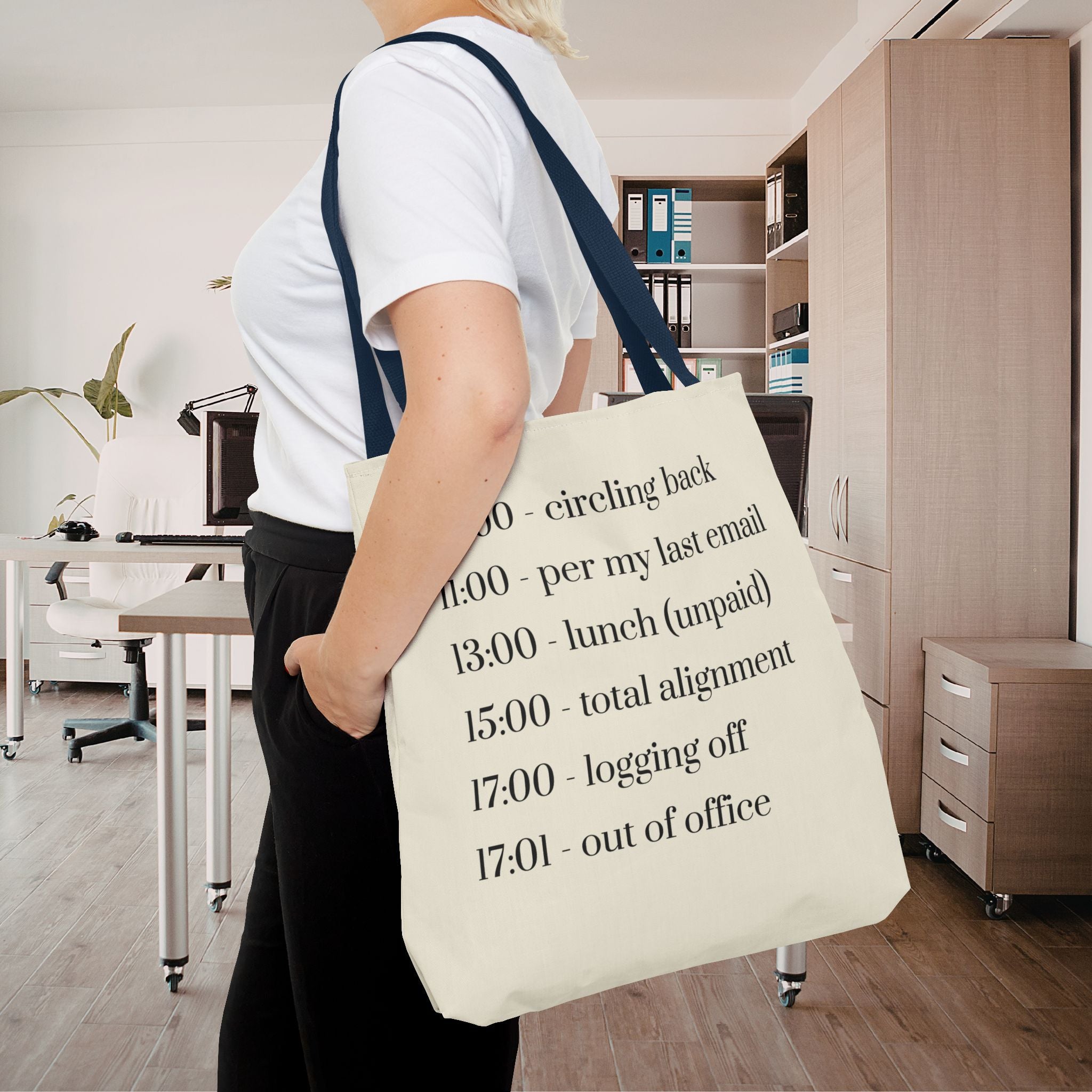 Minimalist Work Schedule Canvas Tote Bag | Sarcastic 17:01 Out of Office Commuter Bag