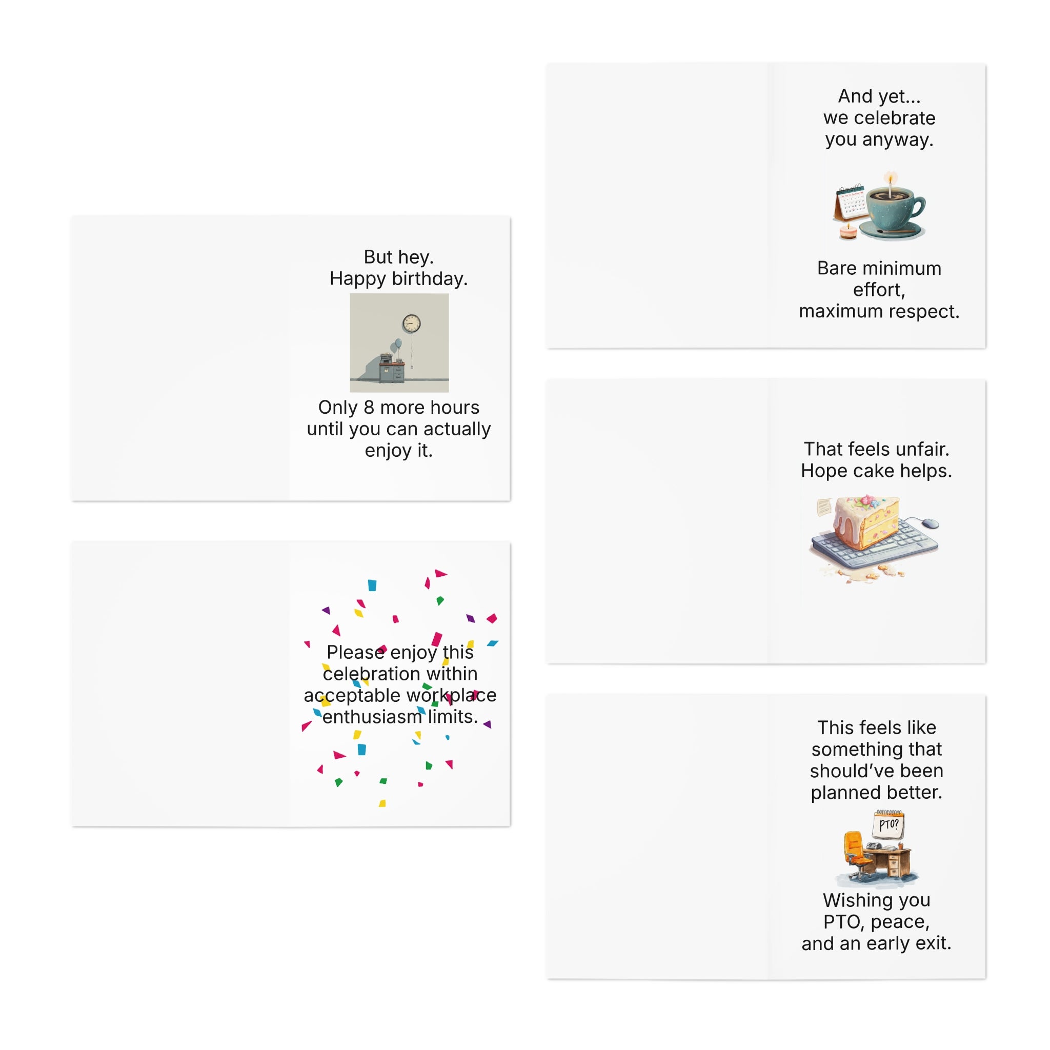 Sarcastic Office Birthday Cards Dry Humor Work Birthday Card for Coworkers - 5 Pack